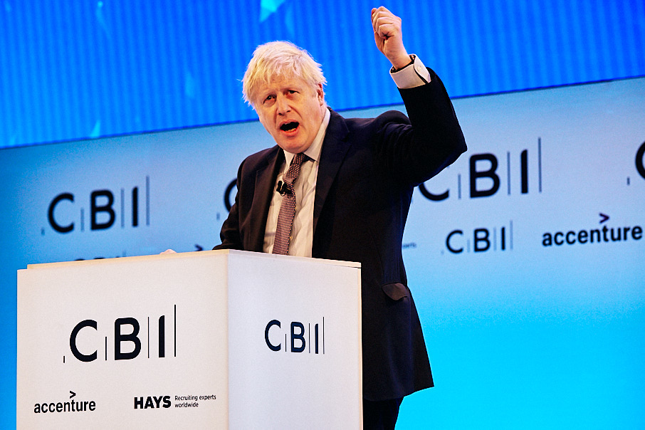 Boris Johnson on stage at CBI conference